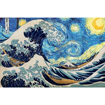Tapb Hokusai Žvaigždėtą Naktį Vincent Didžiosios Bangos Off Kanagawa 