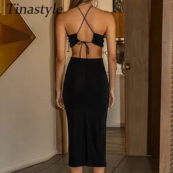Tinastyle Dviejų Dalių Rinkinys Moterims Vasaros Suknelė 2021 Ruched Apynasrio Backless Trumpas Apkarpyti Šalis Suknelės Pagrindinio Atsitiktinis Midi Streetwear