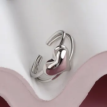 Tiny Širdies Žiedai Moterims, Nerūdijančio Plieno, Aukso Reguliuojamas Tuščiaviduriai Iš Anga Žiedas, dvisluoksnis Žiedas Papuošalai Dovana