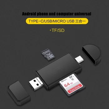 Tipas C+Micro-USB+USB 3 in 1 OTG Kortelių Skaitytuvas Didelės spartos USB2.0 Atminties Kortelių Skaitytuvas 