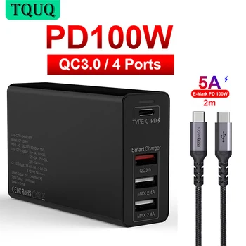TQUQ 100W 4port Įkroviklis USB C Maitinimo Adapteris PD 100W/65W/45W/18W QC3.0/PP Greito Įkrovimo USB-C Nešiojamieji kompiuteriai 