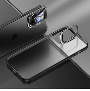 Ultra Plonas Aišku, Matinis Telefono dėklas skirtas IPhone 11 12 Pro Max 12 Mini TPU Padengti IPhone11 Stovėti Žiedas Turėtojas, vaizdo Kameros Apsaugos