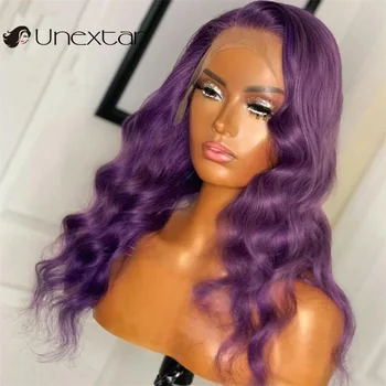 Unextar 13x4 Šviesiai Violetinės Spalvos Nėriniai Priekiniai Perukai Brazilijos Remy Preplucked Valsčiaus Žmonių Plaukai Palaidi Banga Perukai Moterims