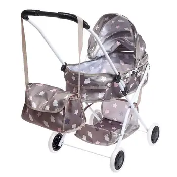 Universalus vežimėlis lėlėms, su maišeliu, su krepšeliu, metalo