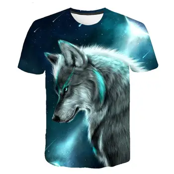Vasaros marškinėliai vyriški Gatvės Stiliaus Apvalios Kaklo trumpomis Rankovėmis T-shirt Viršūnes Gyvūnų vyriški Laisvalaikio Wolf 3d Spausdinimo Kvėpuojantis T-shirt
