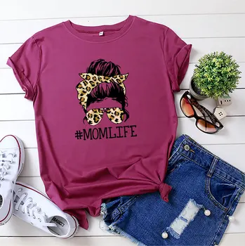 Vasarą Moterys Marškinėliai Medvilnė, Juokinga Leopard Mum Spausdinti Trumpas Rankovės Negabaritinių Tshirts Atsitiktinis Grafinis Tee Viršūnės