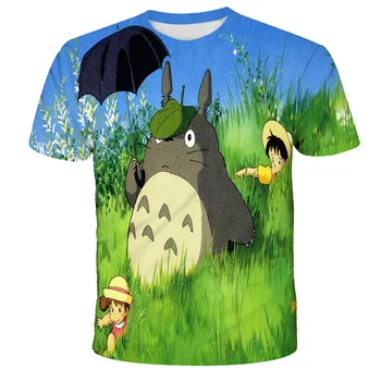 Vasarą Naujų Berniukų, Mergaičių Mano Kaimynas Totoro T-shirt 3D Ghibli Kawaii Hayao Miyazaki Šieno Anime ir Animacinių filmų Juokinga, Vaikų trumpomis Rankovėmis Viršūnes