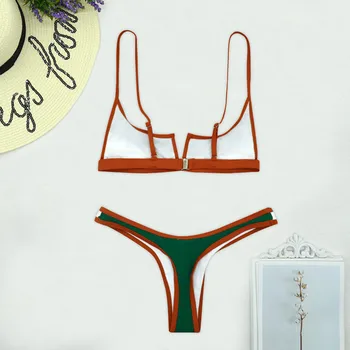 Vintage Retro Bikini Kratinys maudymosi kostiumėlį, Thong Brazilijos Seksualus maudymosi Kostiumėliai, Moterų 2021 Naujas Vasaros Micro V-baras Žalia Maudymosi Kostiumai R5