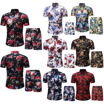 Vyrai Havajų Rinkiniai Spausdinimo 2021 M. Vasarą trumpomis Rankovėmis Mygtuką Marškinėliai Paplūdimio Šortai Streetwear Atsitiktinis Mens Kostiumas 2 Gabalus S-3XL