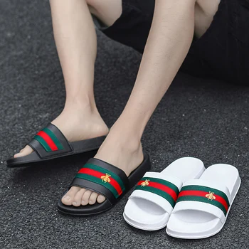 Vyriški vasaros šlepetės aukštos kokybės dizaineris prabangos prekės dryžuotas odos šlepetės paprastas, lengvas, ne slydimo paplūdimio sandalai 2021