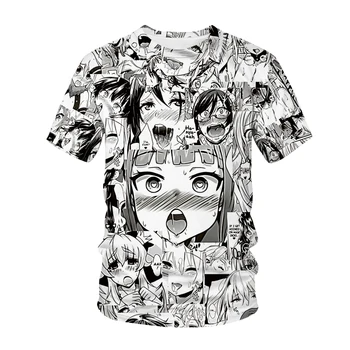 Vyrų, Moterų Anime Ahegao 3D Print T-Shirt O-Kaklo Hentai Modelis Streetwear Atsitiktinis Harajuku Hip-Hop ' o marškinėliai Seksuali Mergina, Topai