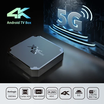 X96 Mini STB Android 9.0 S905W Quad Core 1GB 8GB 2.4 GHz, 5 ghz WiFi Smart TV Box Mini Smart TV Box Ultra HD Media Grotuvas