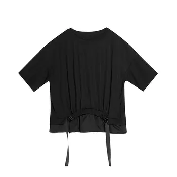 XITAO Black Marškinėliai Mados Naujų Moterų, Plisuotos Deivė Ventiliatorius Raišteliu Elegantiškas 2021 M. Pavasarį Elegantiškas Megztinis Prarasti Tee Viršuje ZLL5410
