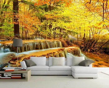 Xuesu Užsakymą tapetai, freskos auksinis ruduo miškas, teka vandens krioklio fone sienos