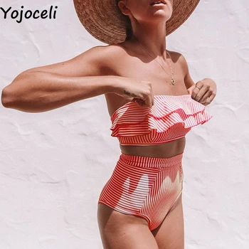 Yojoceli Seksualus pynimas off peties dryžuotas maudymosi kostiumėlį merginos Elegantiškas vasaros paplūdimio bikini Atsitiktinis, kietas tankini moterims