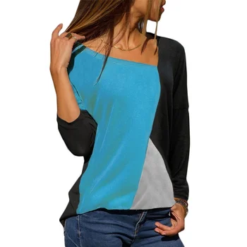 ZOGAA 2020 Moterų Drabužių Prisiūtas Spalvos Blokus Long Sleeve T-shirts Atsitiktinis Mados Nerijos Apykaklės Marškinėliai Moterims Prarasti Viršūnės