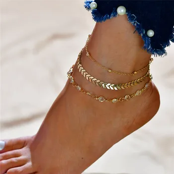 ZOSHI 3 Sluoksnių Aukso Grandinės Anklets Star Lapų Pendant Crystal Kulkšnies Apyrankę Ant Kojos Boho Pėdų Papuošalai Žavesio Anklets Moterims