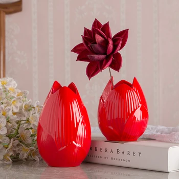 Šiuolaikinės Keramikos Vaza, Raudona Lotus Flower Pot Porceliano Decorativos Stalas Estetinį Kambario Minimalistinis Namų Dekoro Priedai