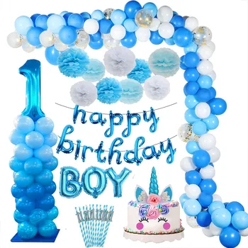 1 Mėlynas Balionas Nustatyti Berniukų Vienerių Metų Gimtadienį 1th Gimtadienio Baby Shower Apdailos Vaikai Laimingi Gimimo Dieną Ballon Girliandą Deco