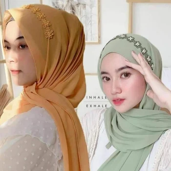 10pc/daug Moterų Ilgai Paprasto Šifono Hijab Wrap Musulmonų Hijabs Šalikas Turbanet Skarelė Nėrinių Hijabs