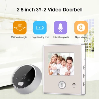 2.8 colių LCD 1.3 MP Skaitmeninė Doorbell Naktinio Matymo Elektroninių Durys Akių Žiedas Doorbell Fotoaparato Saugumo Buitinių Biuras
