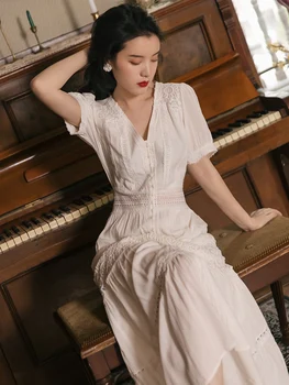 2 Spalvos, Raudonas Ir Baltas Medvilnės Moteris Ilga Suknelė Vasarai Korėjos Streetwear Tuščiaviduriai Iš V-Kaklo Didelio Dydžio Paplūdimio Suknelės Vestido Branco