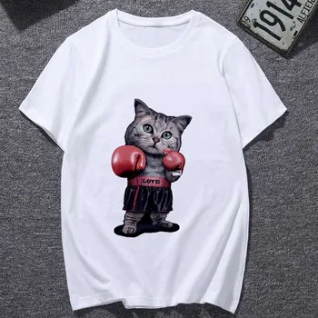 2019 Nauja, T-shirt Sužavėjo 3D katė Spausdinti Atsitiktinis Harajuku Moterų Marškinėliai Vasaros trumpomis rankovėmis 0-kaklo Estetinės Marškinėliai Femme drabužiai