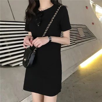 2020 korėjos rausva juoda mėlyna drabužių atsitiktinis midi t-shirt dress office vestido studentų vasaros moteris 