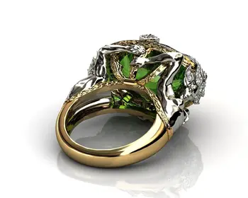 2020 Naujas Mados Vestuvių Juostoje Geometrinis Alyvuogių Žalia Kubinis Cirkonis Žiedai, Moterų Nuotakos Papuošalai Didelis Aukso Spalvos Piršto Žiedą