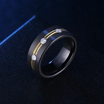 2021 Naujas Mados Žiedai Moterims Nerūdijančio Plieno Pora Papuošalai Juodo Žiedo Viduryje Asfaltuotas Kristalų Prabangių Vestuvių Priedai