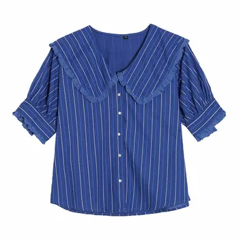 2021 Naujas Vasaros Moterų Dryžuotas Marškinėliai Susiėmę Kaklo Trumpomis Rankovėmis, Marškiniai, Elegantiškos Ledi Mada Atsitiktinis Moterų Drabužiai