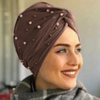2021 Naujus Velvet Rait Moterims, Perlai Turbaną Femme Musulman Moterų Galvos Skara Turbaną Bžūp Žiemos Indijos Skrybėlę Turbante Mujer