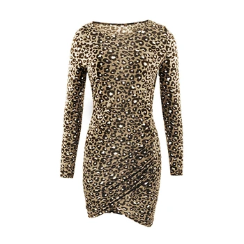 2021 Seksualus Bodycon Moterų Suknelė Atsitiktinis O Kaklo Visą Rankovės Aukšto Juosmens Leopard 
