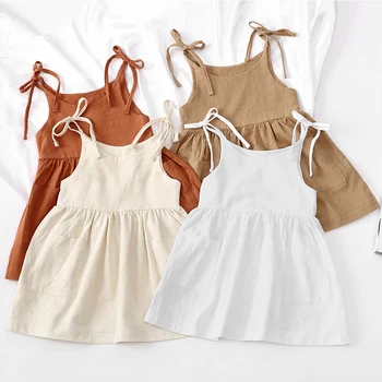 2021 Suknelė Vasaros Kūdikių, Mergaičių Suknelės Diržas Korėjos Stiliaus Grynos Spalvos Medvilnės Princesė Suknelė Vaikščioti Vaikai Berankovis Suknelė