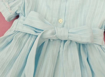 2021 vasaros suknelės Mergina Smocked Suknelė vaikai mergina siuvinėjimo blue Princess Vestuves raukiniais Suknelė 3 4 5 6 7 8