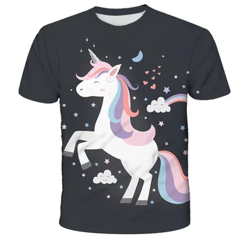 2021Summer Vaikai Mano Mažai Pony 3D Berniukai/GirlsTshirts Vaikų trumpomis Rankovėmis Drabužius Paaugliams Kvėpuojantis Elastinga Negabaritinių Marškinėliai