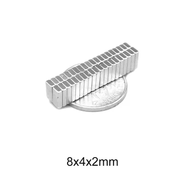 20~800PCS 8X4X2 mm neodimio nuolatinis magnetas 8mm X 4mm Nuolatinis Neodimio Magnetai, Stiprūs, 8x4x2mm Nedidelis daugiabutis Magnetas 8*4*2 mm