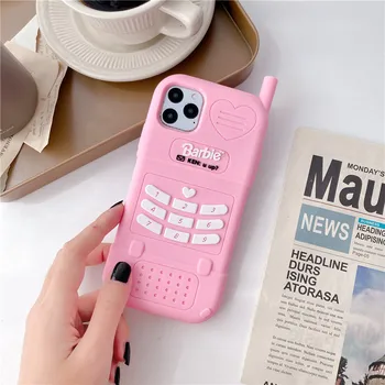 3D Pink Barbie Big Brother Atveju iPhone 12 11 Pro Max X XR XS Max 7 8 6s 6 Plus SE 2020 Aišku, atsparus smūgiams Silikoninis Minkštas Viršelis