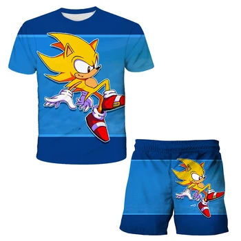 4-14 Metų Berniukai Sonic Streetwear Rinkiniai 2021 Naujas Vasaros Atsitiktinis Mados Animacinių filmų Paauglių 3D T-shirt+ Trumpas Ziajać Vaikų Mergaičių Drabužiai