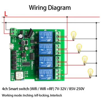 4 Būdas WiFi Smart Switch Belaidžio Namų Automatikos Relės Modulis Domotica 