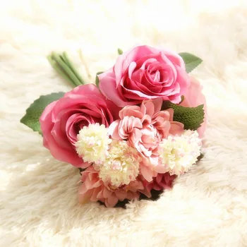 7 Stilius, Spalva, 1 Puokštė 10 Filialas Rose Dahlia Daisy Hibridas Gėlės šviesos modeliavimo dirbtinių gėlių vestuvių namų puošybai