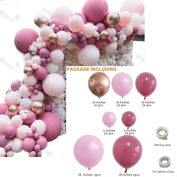 96pcs naujas rožinis balionas grandinės komplektas retro rožių gimtadienis reikmenys vestuvių dekoravimas šalis dekoro dekoracijos