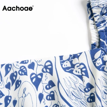 Aachoae Moterų Retro Atspausdinta Suknelės 2021 Sluoksniuotos Ilgomis Rankovėmis Chic Midi Suknelė Aikštėje Apykaklės Linijos, Elegantiškas Suknelė Skraiste Femme