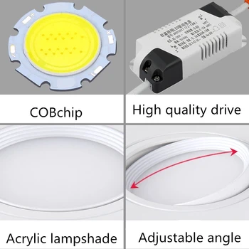 Anti-glare Dvigubas Kvadratas Pritemdomi LED Downlight COB Įleidžiamas LED Lubų šviestuvas Spot Lemputė 20w 24W 30W AC85-265V Patalpų Apšvietimas