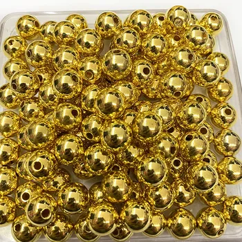 Apvalių Aukso spalvos Akrilo Karoliukai Daug 4mm 5mm, 6mm 8mm 10mm 12mm 
