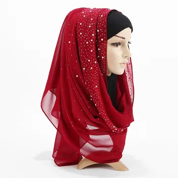 Aukštos klasės Baotou pagaminti iš Perlų Šifono hijab šalikas moterų žiemos hijab šalikas moterų mados vientisos spalvos hijab skarelė moteris