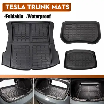 Automobilių Galinis bagažo skyriaus Kilimėlis Tesla Model 3 Auto, Sulankstomas TPE atsparumas Vandeniui Apsauginės Pagalvėlės Linijinių Krovinių Auto Priekiniai Kamieno Dėklas Grindų Pagalvėlės