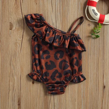 Bamblys Kūdikių Mergaičių vientisas maudymosi kostiumėlis, Leopardas spausdinimui Pynimas Peties Bodysuit Vasaros Monokini maudymosi Kostiumėliai Tinka 6Months-4Years