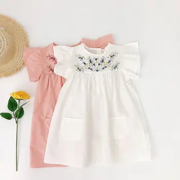 Bamblys mergina dress komplektus trumpas rankovės vestidos vaikams, kūdikių drabužiai mergina atsitiktinis vasaros suknelė vaikų drabužius 2-7years senas