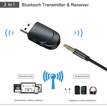 Bluetooth 5.0 Garso Imtuvas, Siųstuvas 3.5 Jack AUX USB Muzikos Belaidžio ryšio Adapteris, Mikrofonas laisvų Rankų Skambučių Automobilių TV, PC, Ausines